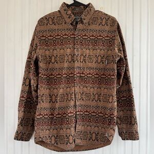 Eddie Bauer Men’s Brown Aztec Pattern Button-Up Shirt Button Down Size Medium